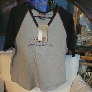 Harley Davidson Gray and Black Raglan Tee